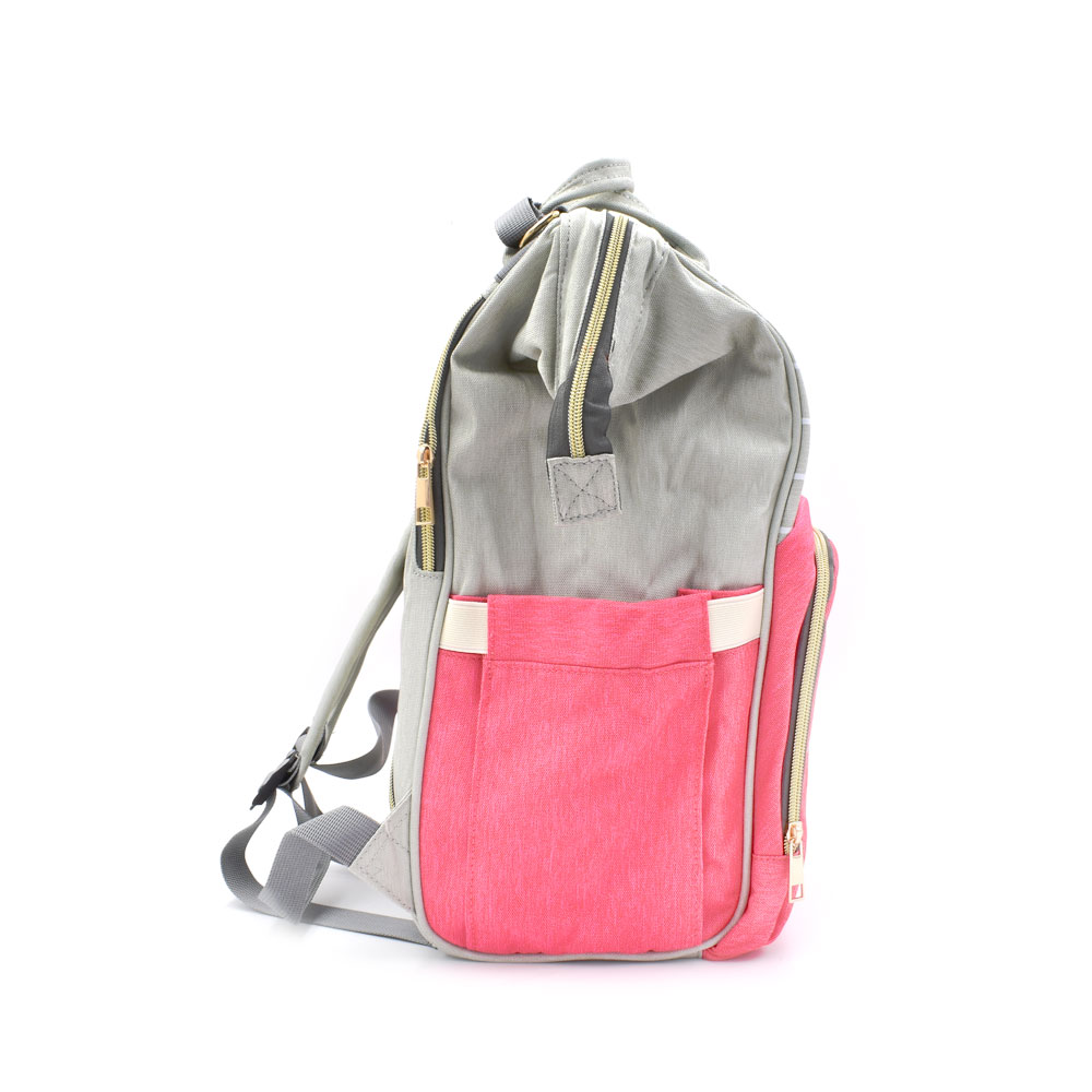 Τσάντα Μωρού Πλάτης Mommy Bag Backpack AiFi – Ροζ, Γκρι Ριγέ